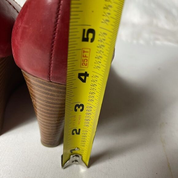 Aerosoles leather rustic red wedge peep toe slide on shoes size 12M - Picture 4 of 7
